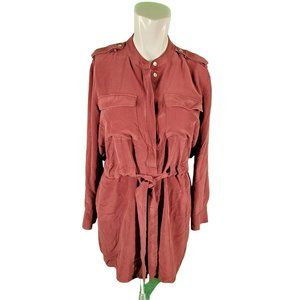 Intermix Shirtdress Silk Satin Crepe Dress Burgundy Sz M